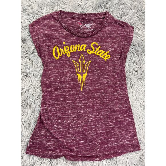 ASU Sun Devils Sleeveless T Shirt Maroon Gold Juniors M Arizona State Pitchfork - Picture 1 of 7